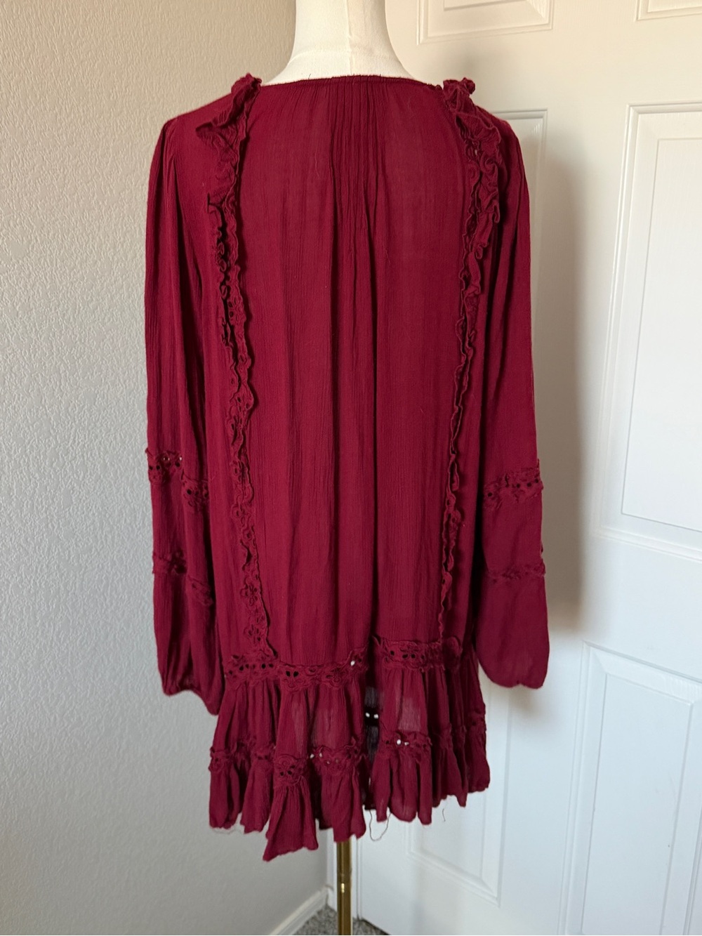 Free People Burgundy Button-Front Ruffle Mini Dress - Picture 5 of 5